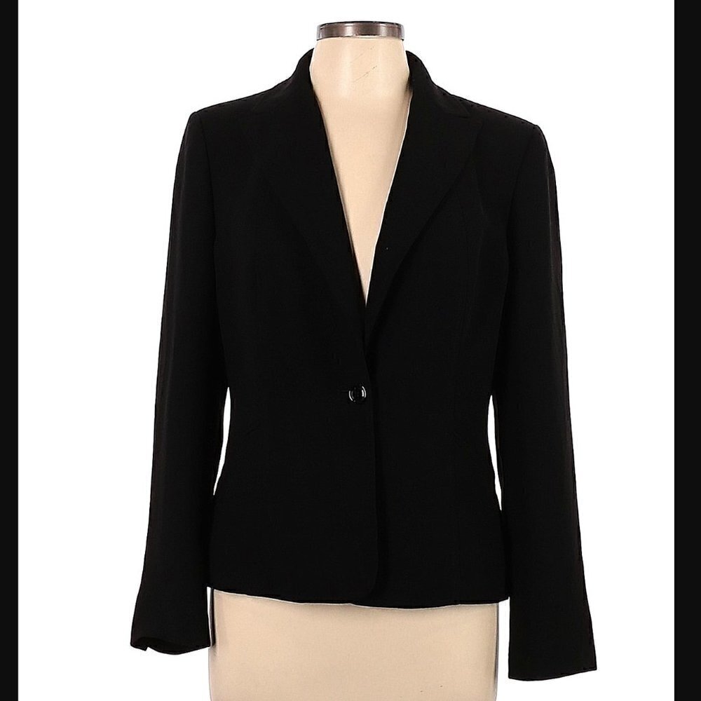 Jones Wear Essentials Women's Size 10 Blazer One Button Black Faux Pockets Lined